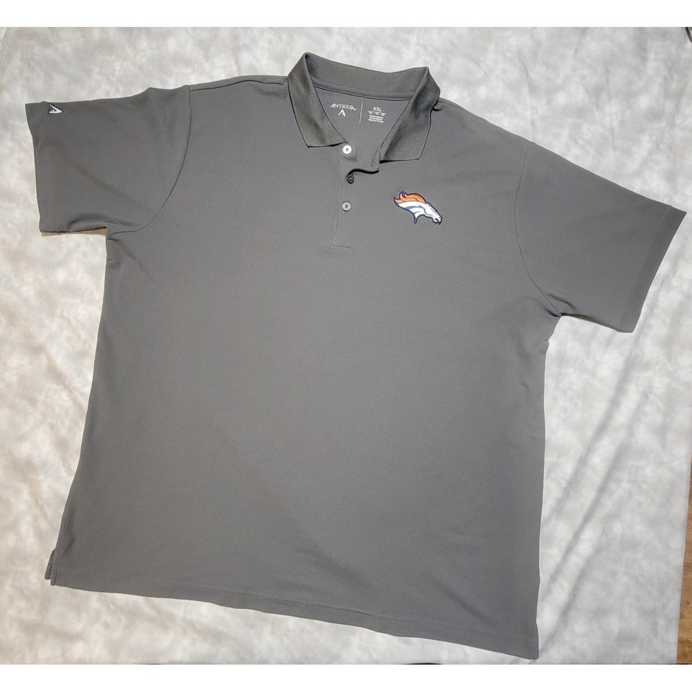 Antigua NFL Denver Broncos Short Sleeve Polo Gray Football Shirt Sz XXL